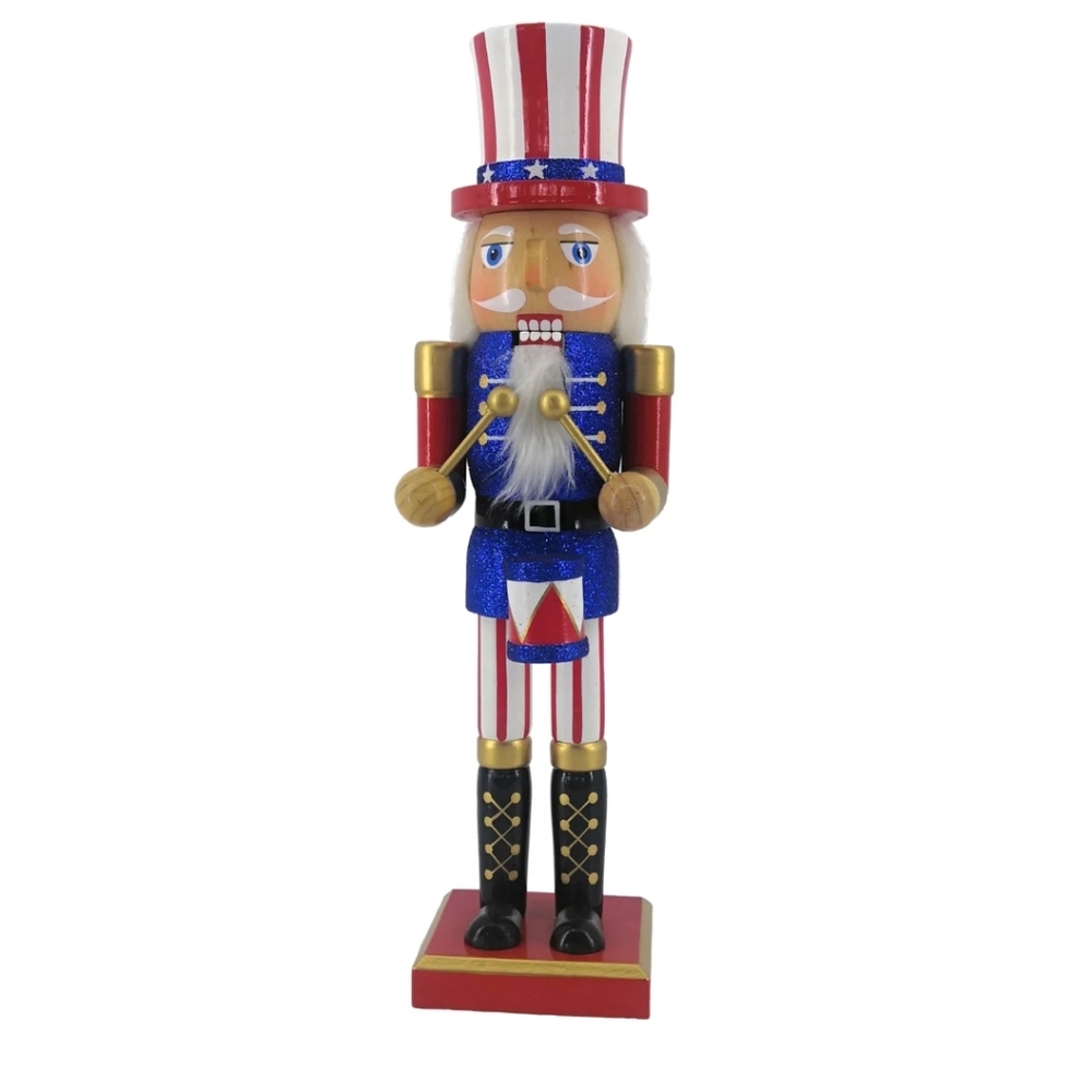 Patriotic Uncle Sam Drummer Wooden Nutcracker & Decor 14" Texas USA BNWT 1 Left!